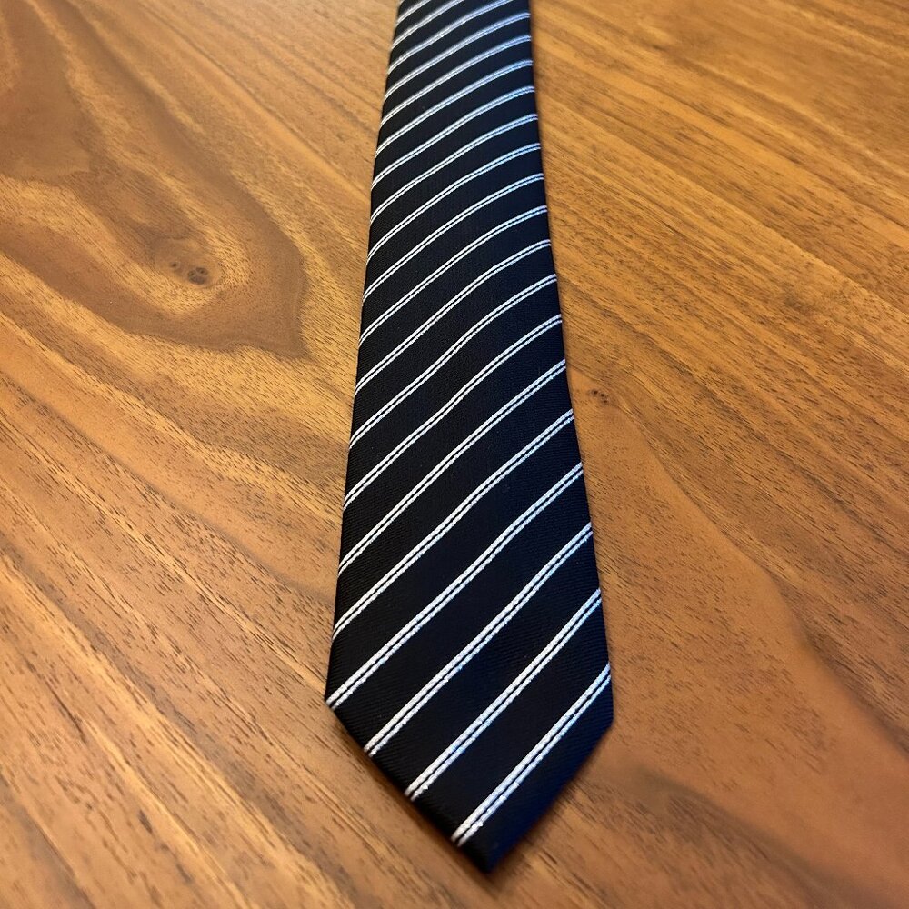 Little Black Tie Brand Black Tie with Metallic Silver Diagonal Stripes